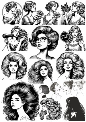 Hand-Drawn Vintage Women Hairstyles and Portraits Vector Set Free Vector