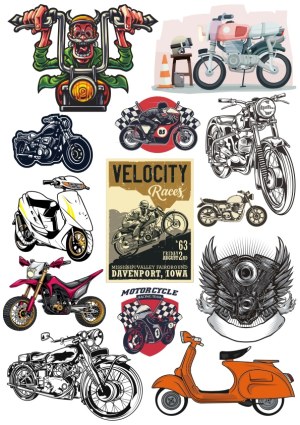 Collection of Motorcycle and Scooter Vector Illustrations and Racing Graphics Free Vector
