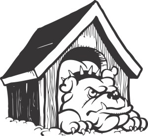 Angry Bulldog Guarding Wooden Doghouse Free Vector
