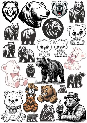 Collection of Bear Illustrations and Cartoon Bears Free Vector