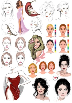 Collection of Female Portraits and Fashion Vector Illustrations Free Vector