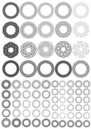 Set of Circular Celtic Knot and Geometric Pattern Borders Free Vector