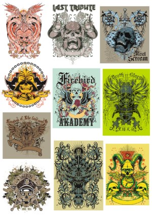 Dark Skull and Winged Emblems Collection Free Vector