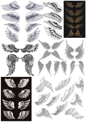 Collection of Various Hand-Drawn Style Angel Wings Vector Illustrations Free Vector