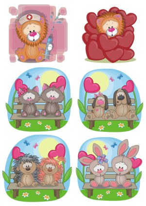 Cute Animal Couples and Love Themed Illustrations Free Vector