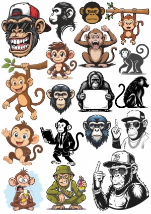 Collection of Cartoon and Stylized Monkey and Ape Vector Illustrations Free Vector
