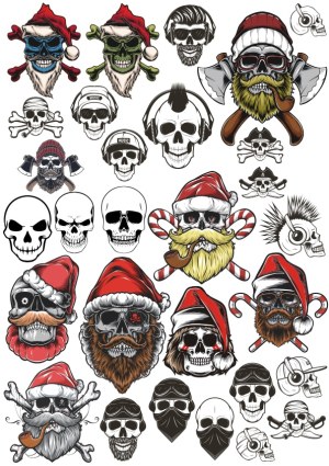 Christmas Skull Illustrations with Santa Hats and Pirate Themes Free Vector