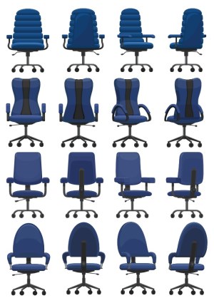 Collection of Blue Office Chairs in Various Designs and Angles Free Vector