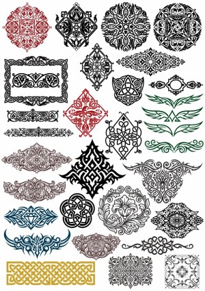 Collection of Ornate Vintage and Celtic Decorative Vector Elements Free Vector