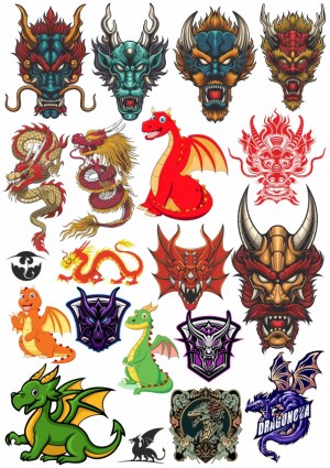 Collection of Dragon and Demon Head Vector Illustrations Free Vector