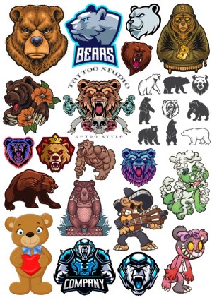 Assorted Bear Vector Illustrations and Mascots Free Vector