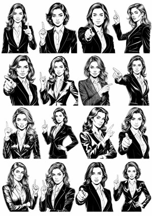 Businesswoman Pointing Gesture Vector Illustrations Set Free Vector
