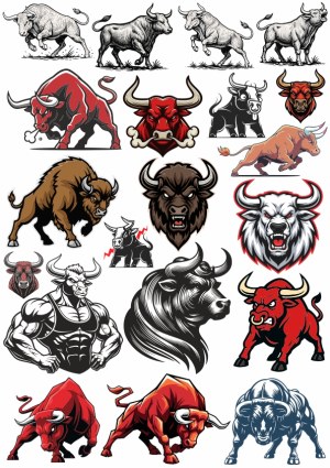 Bull and Bison Vector Illustrations Collection Free Vector