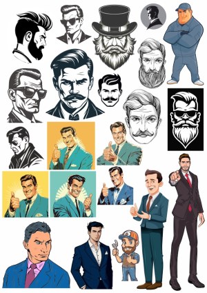 Retro and Modern Male Character Illustrations and Faces Collection Free Vector