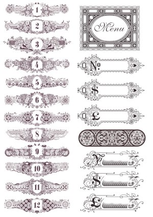 Vintage Ornate Numbered Frames and Price Tags Vector Set Free Vector