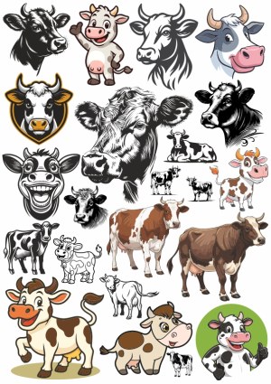 Variety of Cow Illustrations and Cartoon Characters Free Vector