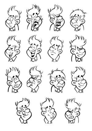 Cartoon Male Character Facial Expression Set Free Vector