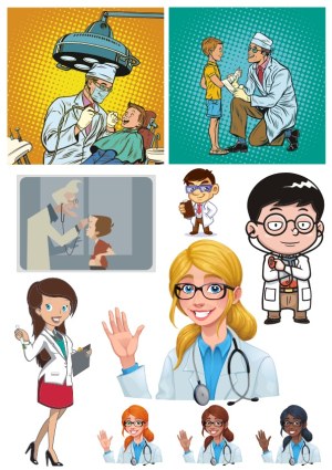 Vector Collection of Medical Professionals and Pediatric Patient Care Free Vector