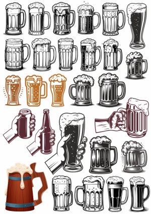 Hand-Drawn Beer Mugs, Bottles, and Cans Vector Set Free Vector