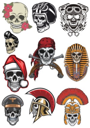 Variety of Themed Skull Illustrations Vector Set Free Vector