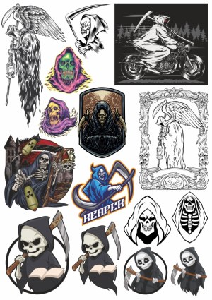 Collection of Grim Reaper and Skeleton Death Vector Illustrations Free Vector