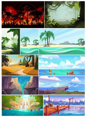 Collection of Diverse Natural Landscapes Vector Illustrations Free Vector