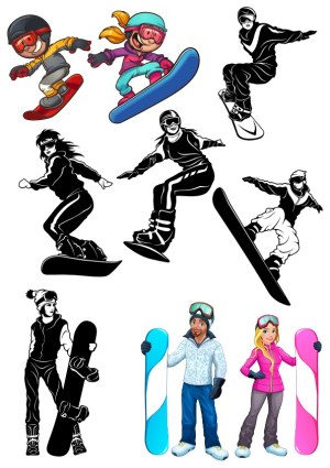 Snowboarders in Action and Poses Vector Set Free Vector