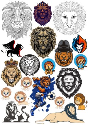 Collection of Lion Vector Illustrations in Various Styles Free Vector