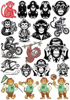Monkey and Chimpanzee Cartoon and Vintage Vector Collection Free Vector
