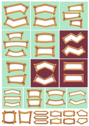 Set of Decorative Wooden Frame Vectors in Various Shapes Free Vector