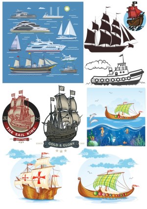 Collection of Various Vector Illustrations of Sailing and Modern Ships Free Vector
