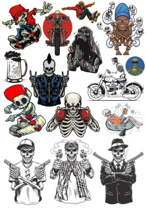 Skeleton Characters in Various Themed Vector Illustrations Free Vector