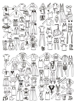 Collection of Fashion Clothing and Accessories Line Art Free Vector