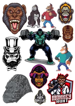 Collection of Diverse Gorilla and Monkey Vector Illustrations Free Vector