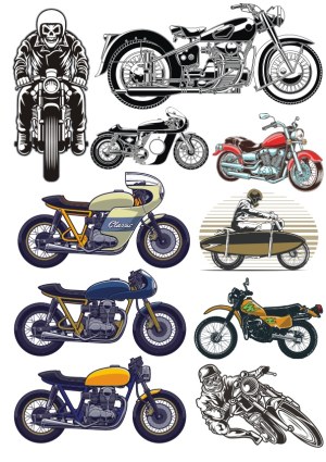 Vector Collection of Vintage and Classic Motorcycles with Riders Free Vector