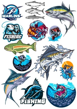 Fishing and Marlins Vector Illustrations and Logos Free Vector