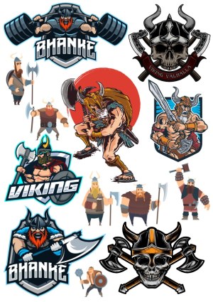 Viking Warriors and Skulls Vector Collection Free Vector