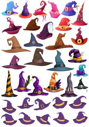 Collection of Colorful Cartoon Witch Hats Free Vector