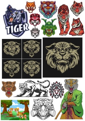 Collection of Tiger Vector Illustrations and Mascots Free Vector