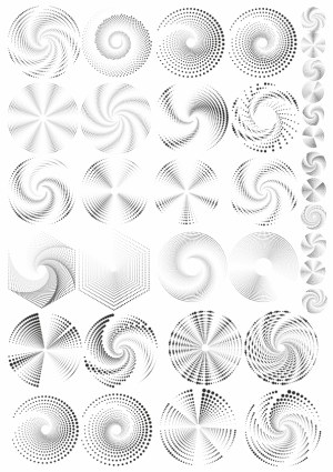 Set of Black and White Circular Spiral and Dot Pattern Vectors Free Vector