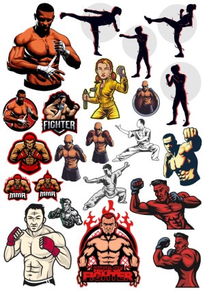 Mixed Martial Arts and Martial Arts Fighter Vector Set Free Vector