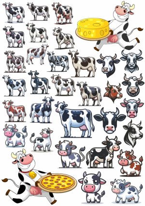 Collection of Cartoon and Realistic Black and White Dairy Cow Vectors Free Vector