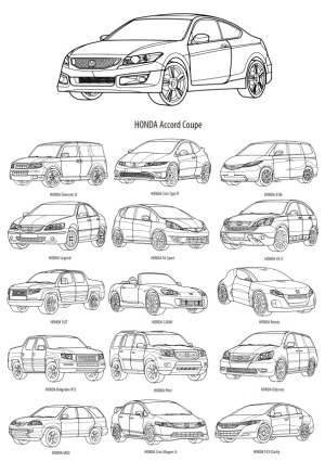 Line Art Vector Illustrations of Various Honda Car Models Free Vector