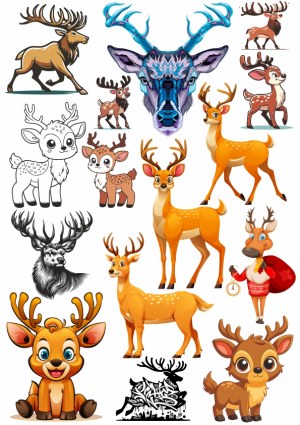 Collection of Cartoon and Stylized Deer and Reindeer Illustrations Free Vector