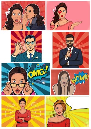 Pop Art Style Comic Faces with Emotions and Expressions Free Vector