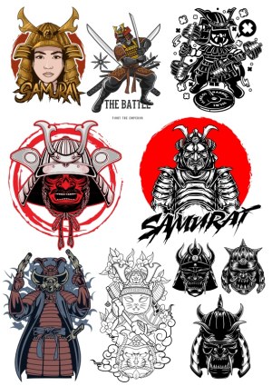 Samurai Warrior and Armor Vector Set Free Vector