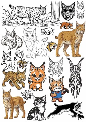 Collection of Lynx and Bobcat Vector Illustrations in Various Styles Free Vector