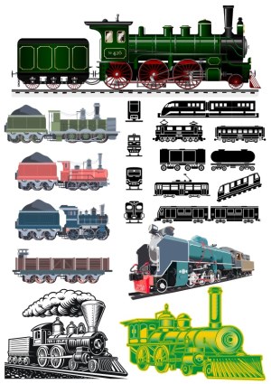 Vintage and Modern Train Vector Illustrations Collection Free Vector