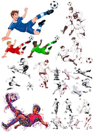 Soccer Players in Various Action Poses and Styles Vector Set Free Vector