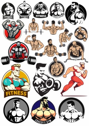Vector Illustrations of Muscular Men in Fitness and Gym Poses Free Vector